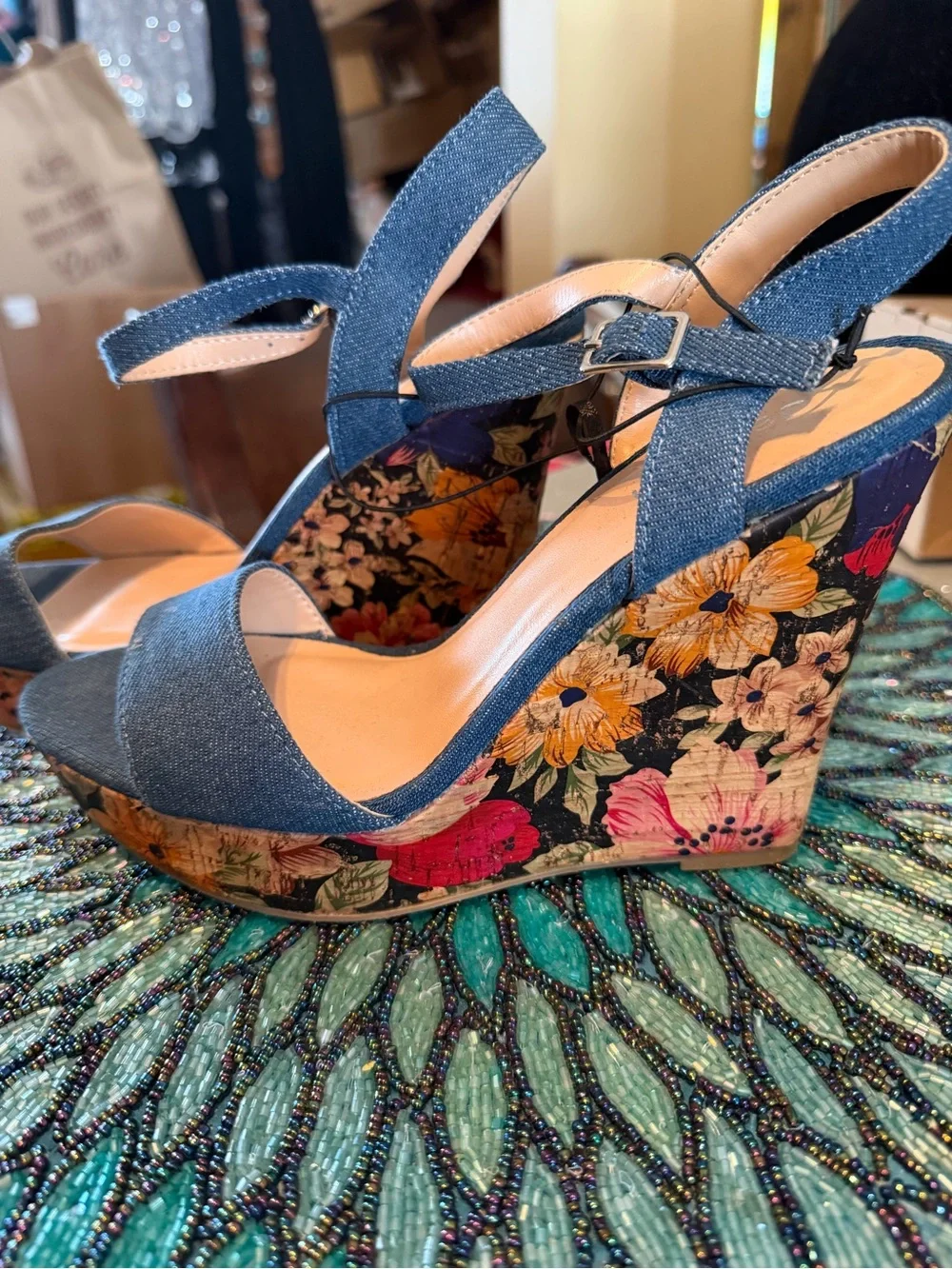 Denim Platforms with Floral Platform